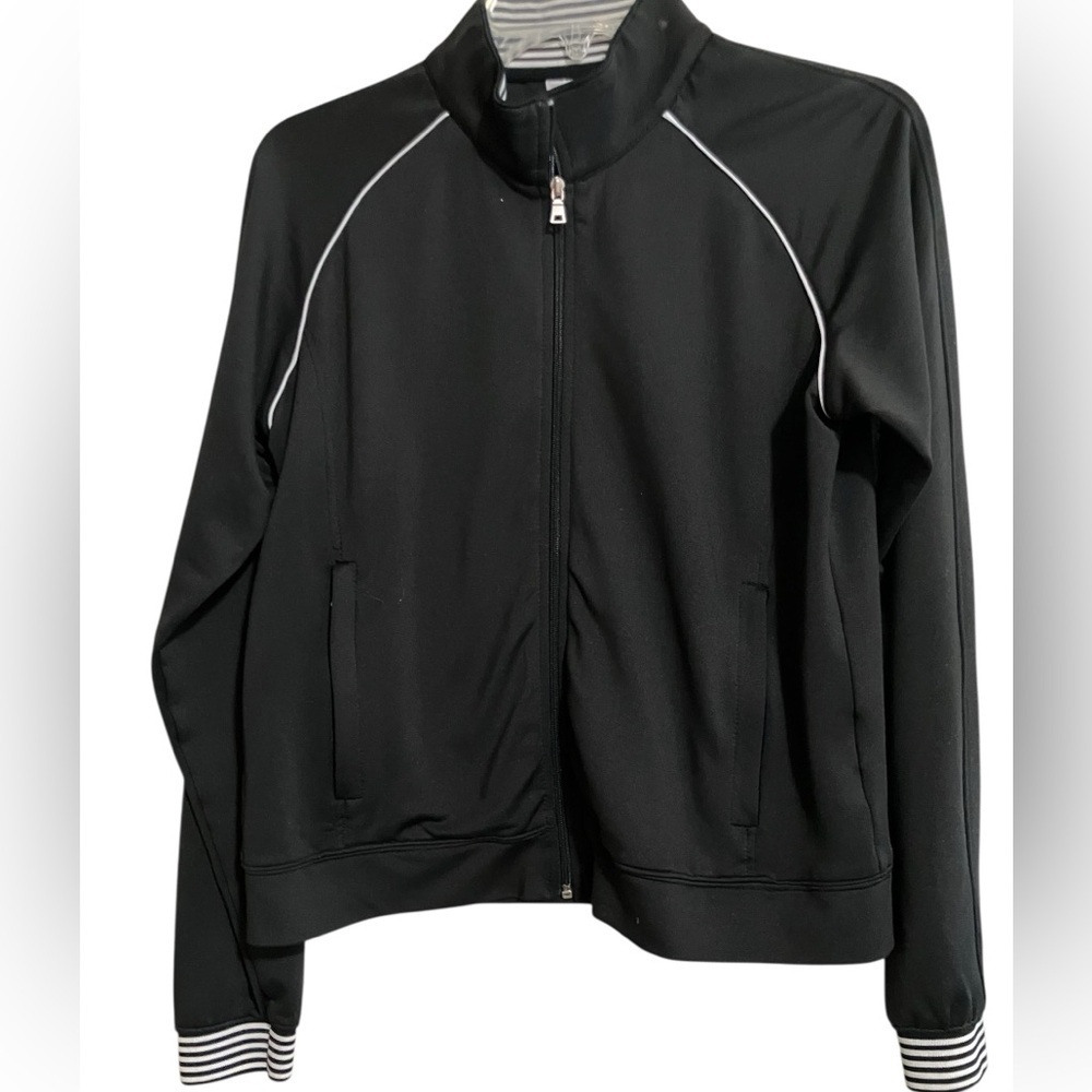 Tail Athletic Golf Sport Jacket WarmUp Stripe Detail Zip Pockets Black Sz  Small